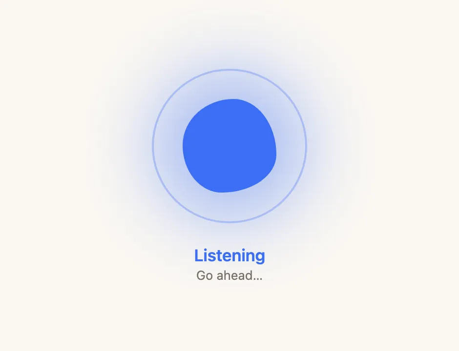 Hyo’s voice mode — a blob in the centre that changes colour with what’s happening.